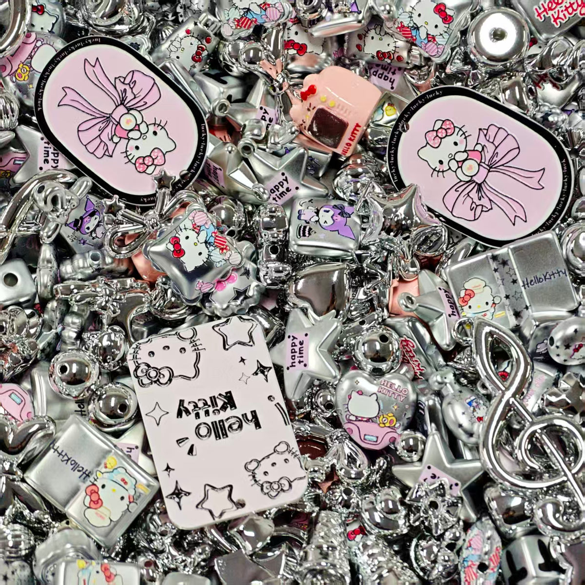 Big sale! Acrylic beads -Silver Kuromi&KT (for keychains, phone chains,bracelet, necklace)