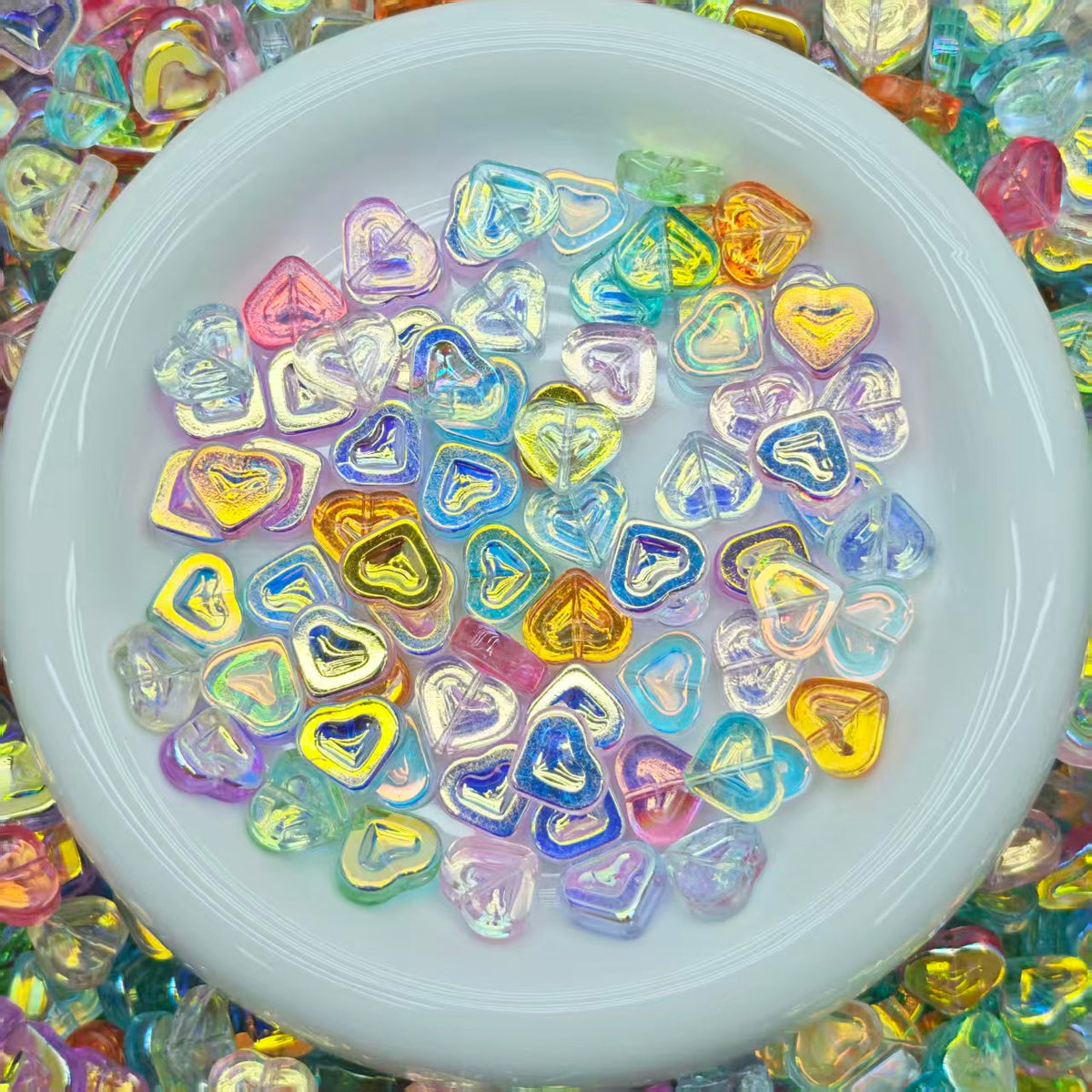 High quality Blingbling glass beads -AB Hollow heart (for keychains, phone chains,bracelet, necklace)