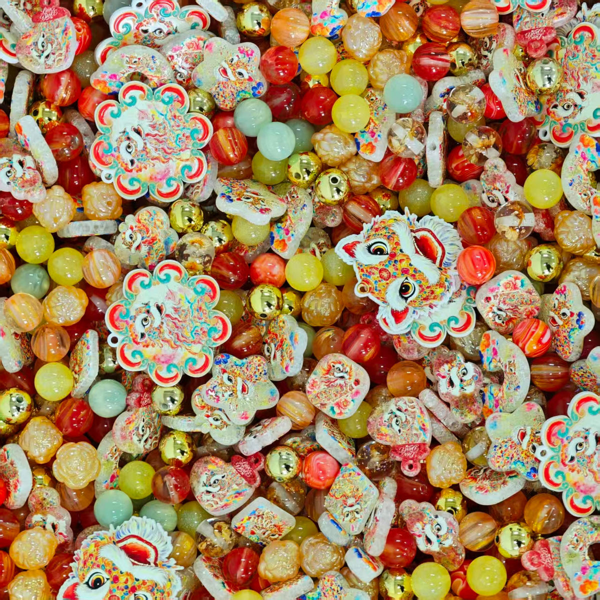 Acrylic beads - Dragon and lion (for beadable pens, keychains, phone chains)