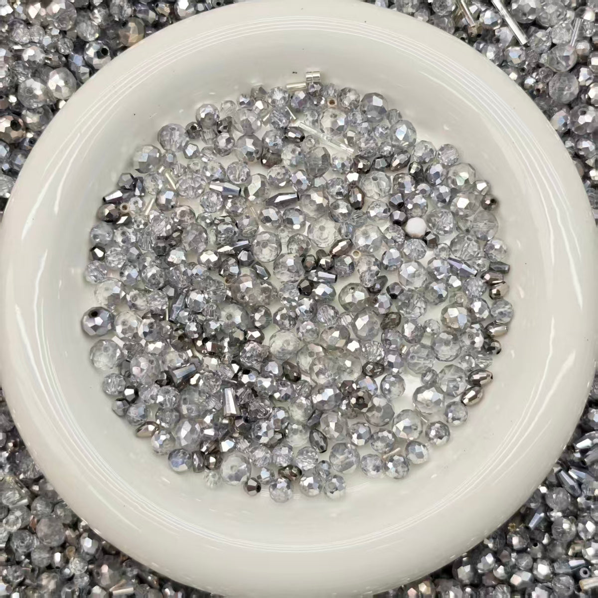 （last 3）Big sale！ Blingbling glass beads - Silver mix (for keychains, phone chains,bracelet, necklace）