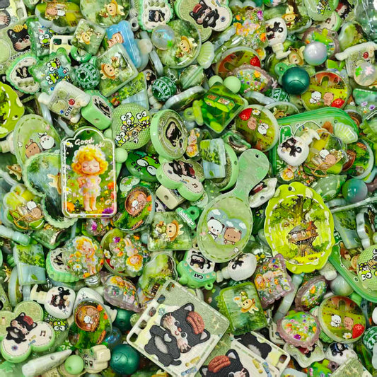 Big sale！Acrylic Beads -  Green picture beads mix  (for beaded pen, keychains, phone chains)