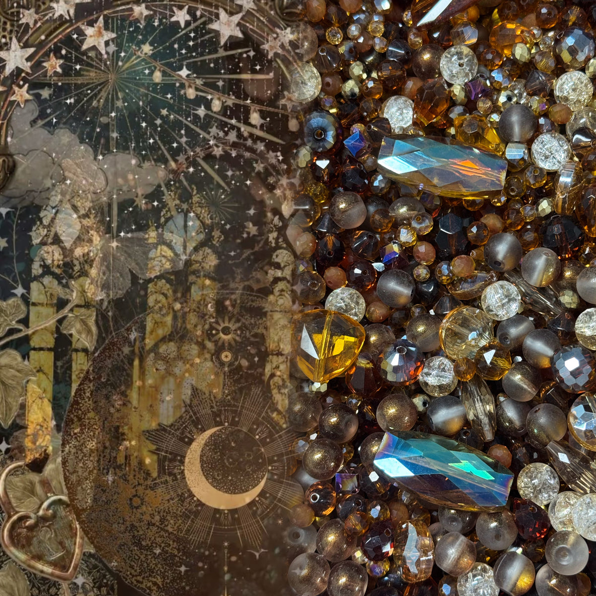 (last 4) Big sale！ Blingbling glass beads - Starry Amber (for keychains, phone chains,bracelet, necklace）