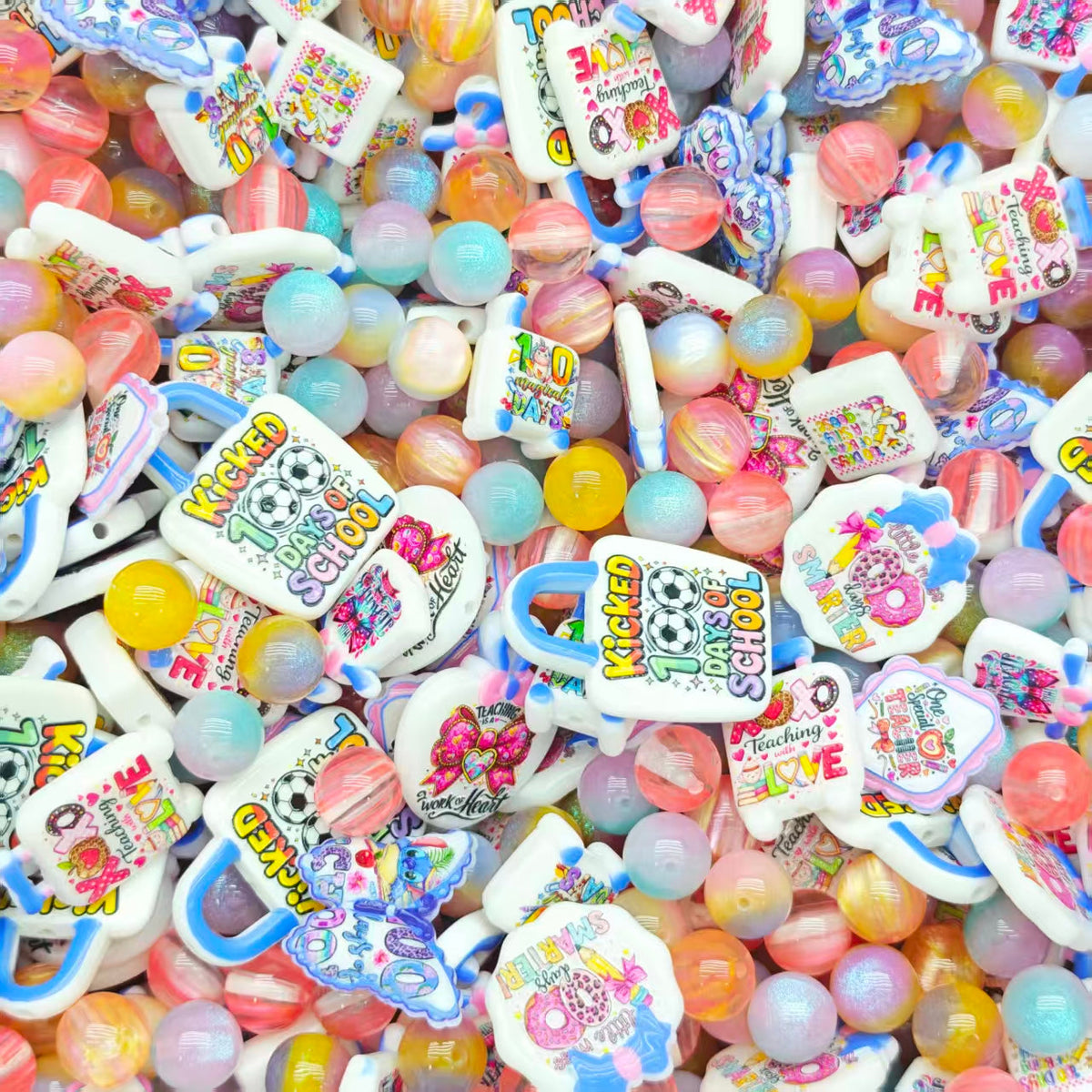 Acrylic beads - School (for beadable pens, keychains, phone chains)