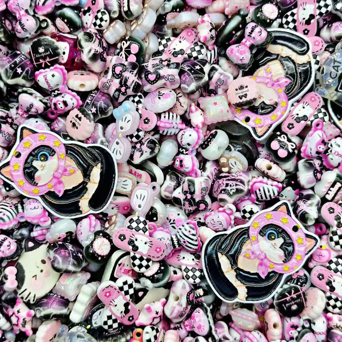 Big sale！ Acrylic beads -Black pink picture beads(for keychains, phone chains,bracelet, necklace)