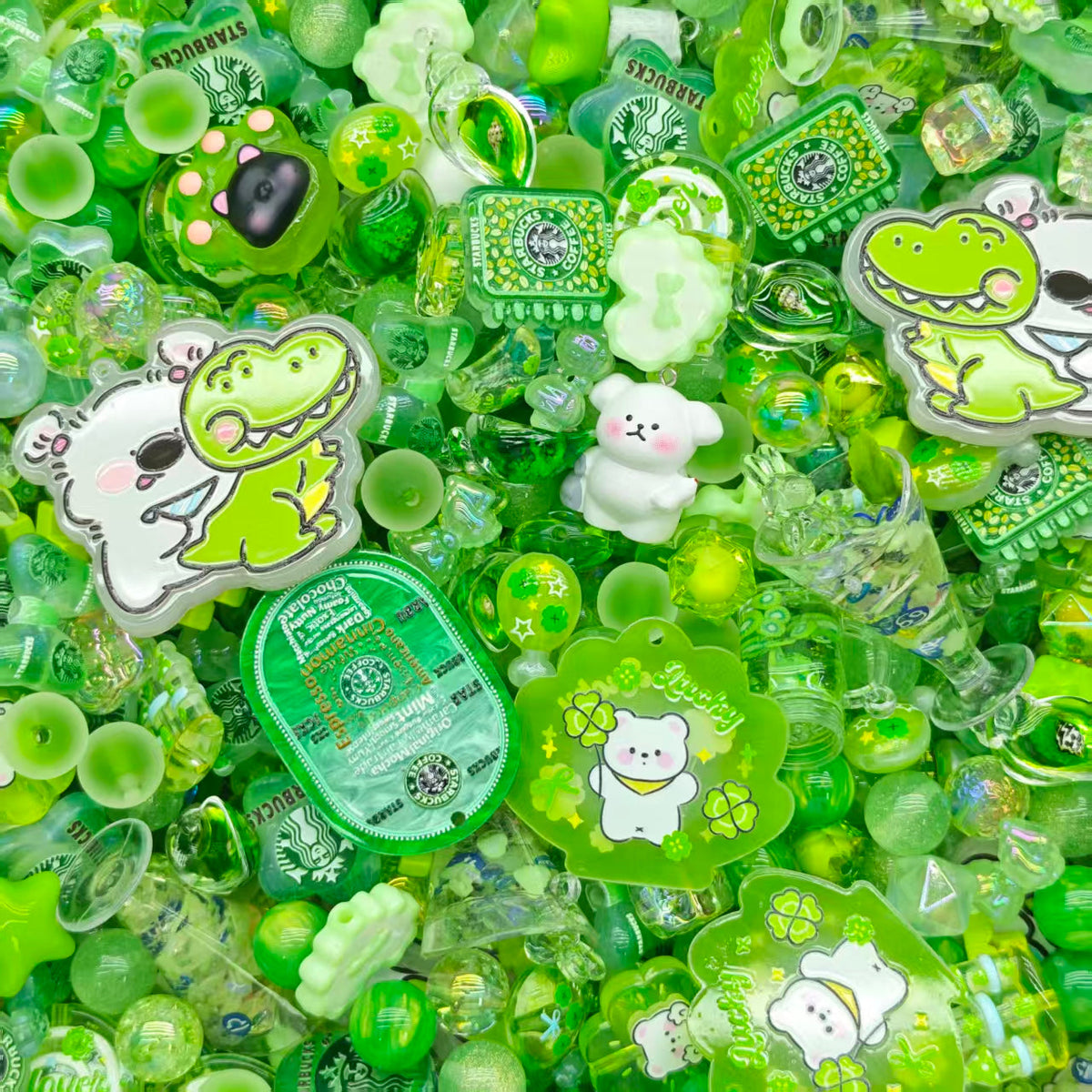 (BOGO)Acrylic Beads - All green  (for beaded pen, keychains, phone chains）