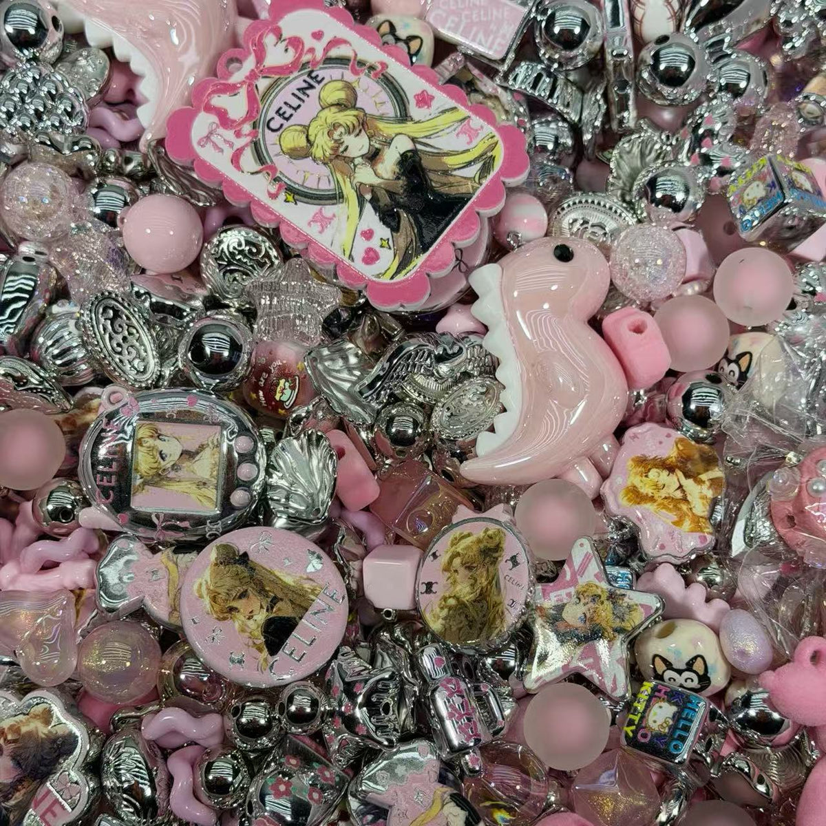 Acrylic beads-Pink silver Sailor moon （for beadable pens, keychains, phone chains