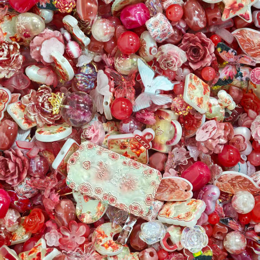 Acrylic Beads - Red flowers (for beaded pen, keychains, phone chains)