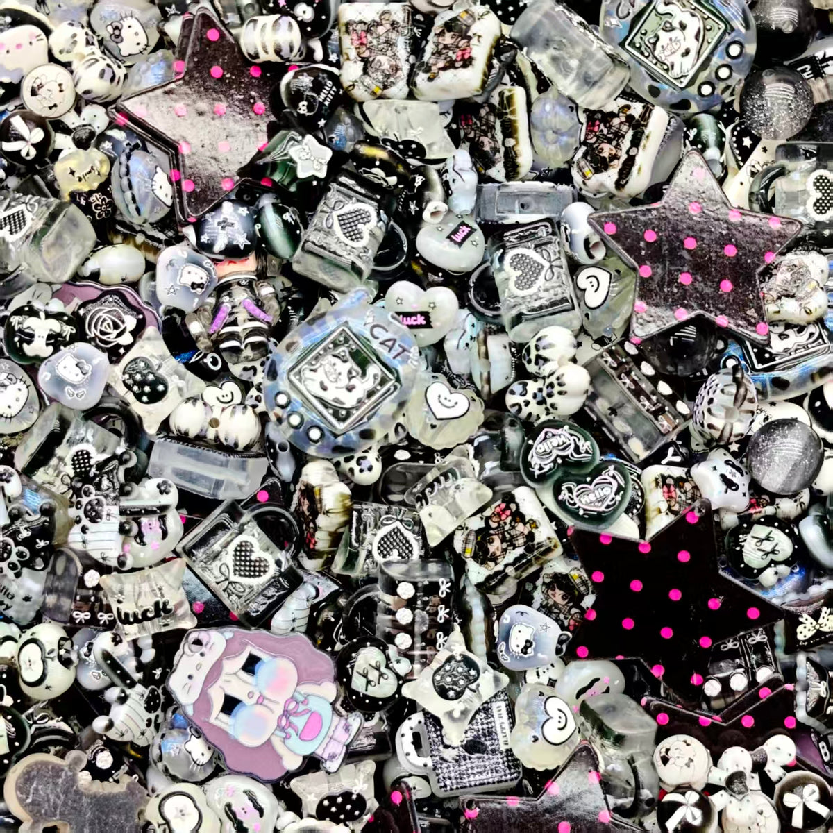 Big sale！ Acrylic beads -Black picture mix(for keychains, phone chains,bracelet, necklace)